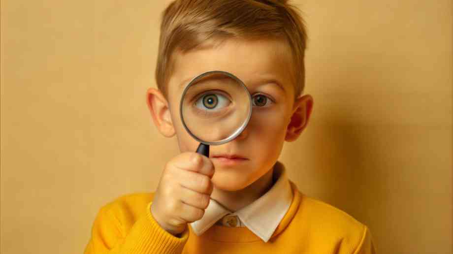 Young boy with magnifying glass