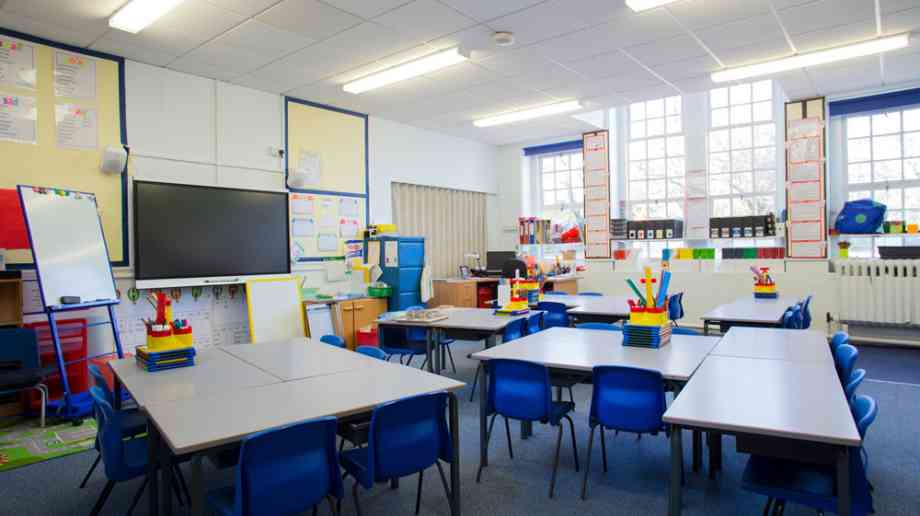 Empty primary school classroom.